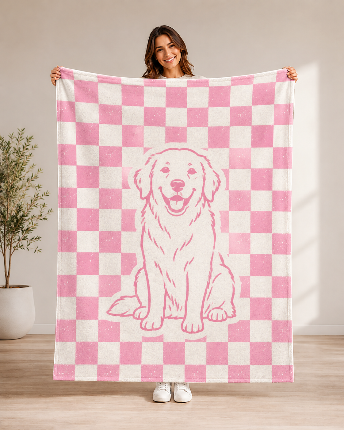 Custom Pet Blanket | Personalized Retro  Checkered Dog Cat Throw | Pet Lover Gift