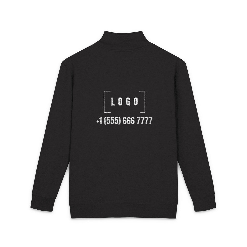 Black embroidered fleece half-zip pullover with a customizable logo on the left chest