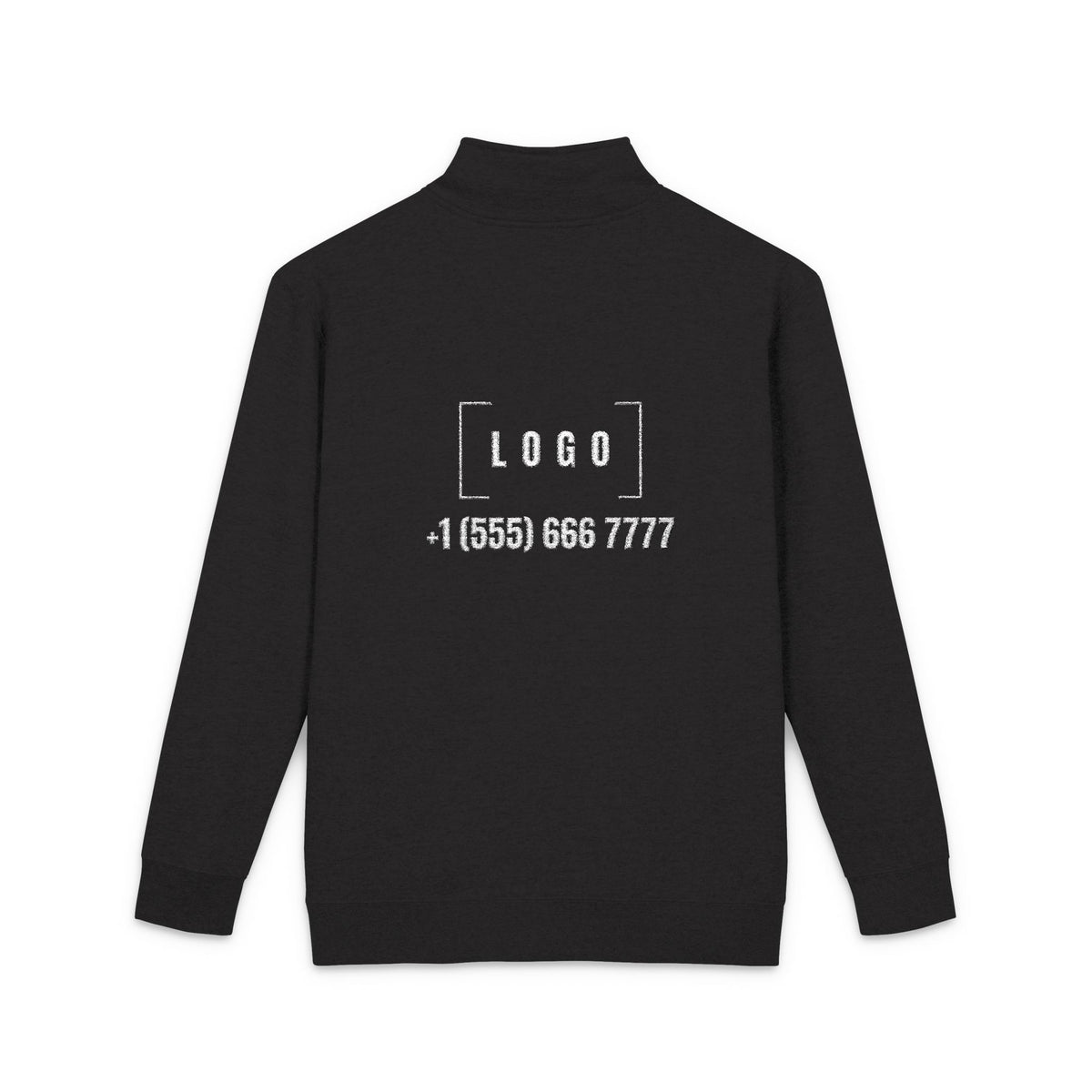 Black embroidered fleece half-zip pullover with a customizable logo on the left chest