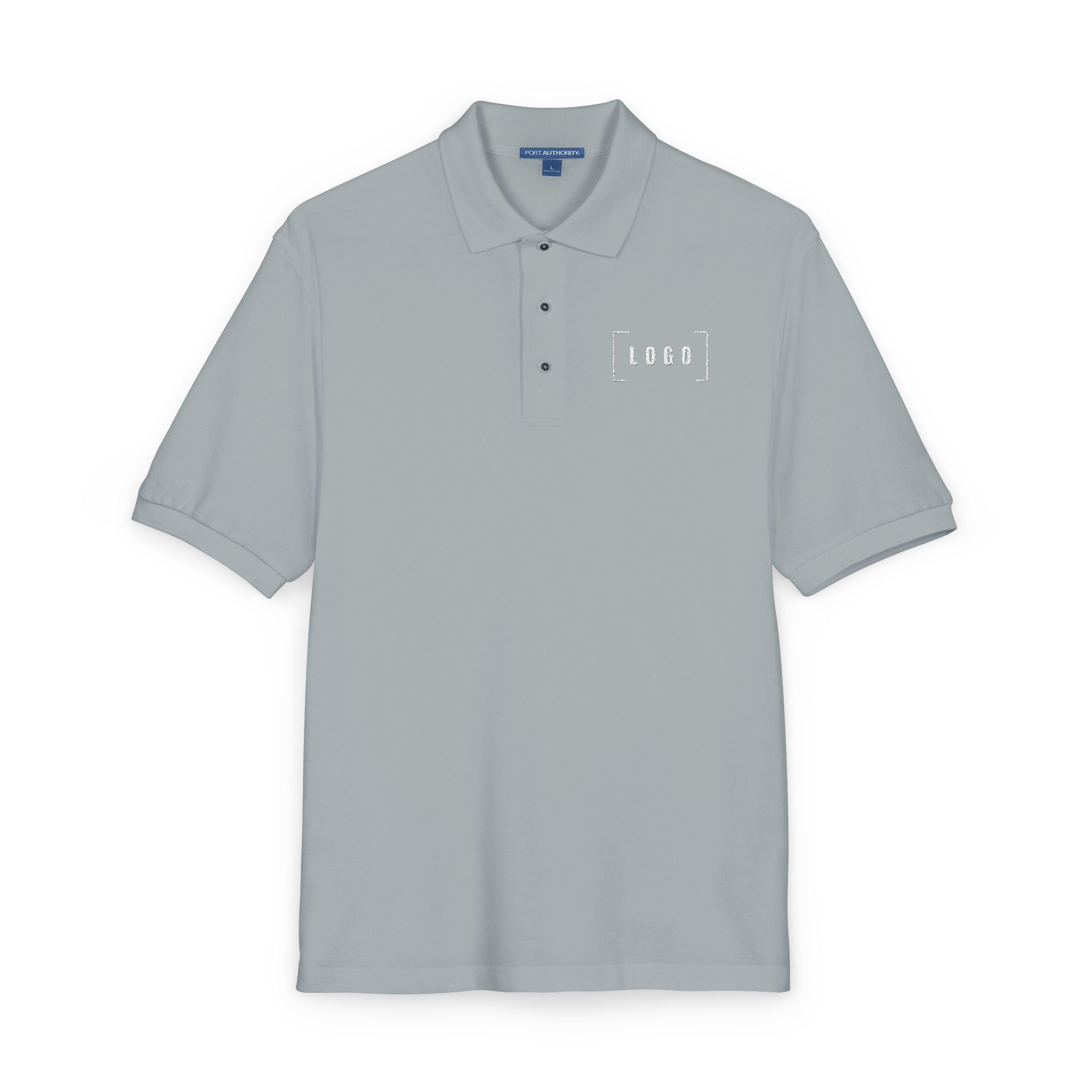 Cool Grey embroidered polo shirt with a customizable logo on the left chest