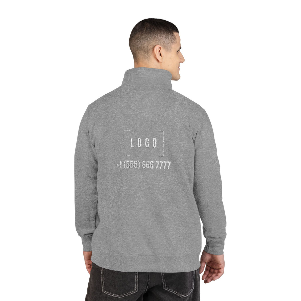 Carbon Grey embroidered fleece half-zip pullover with a customizable logo on the left chest