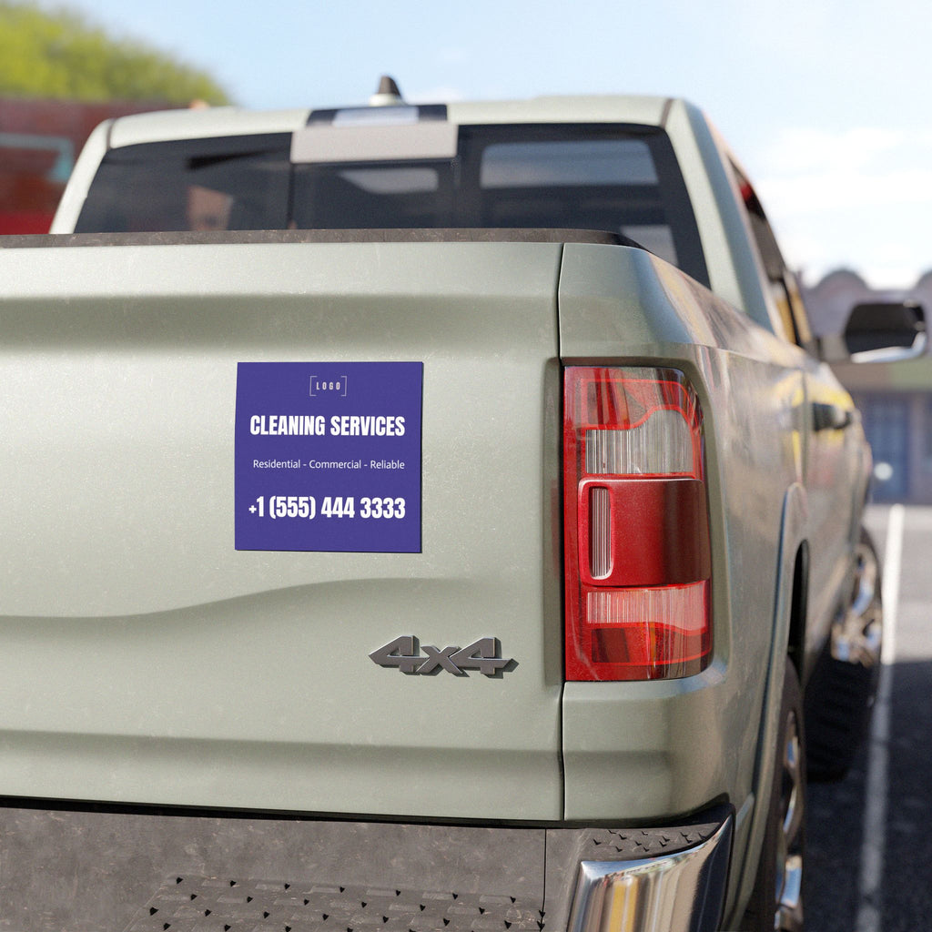 5x5 inch square car magnet on a truck tailgate near the taillight