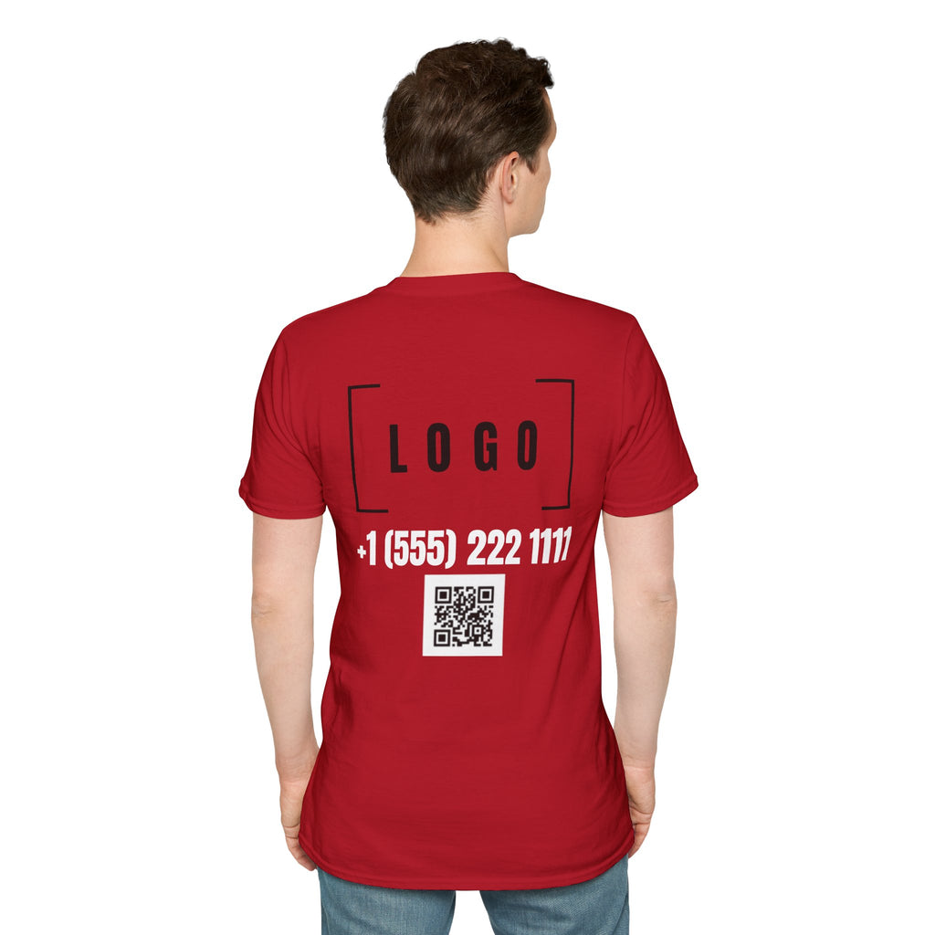 Cherry Red t-shirt with a customizable logo on the back