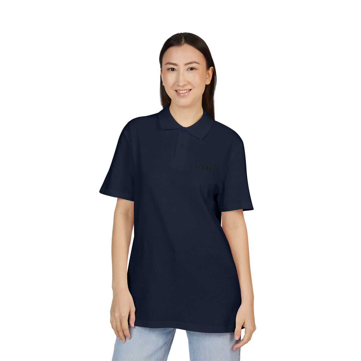 Navy piqué polo shirt with a customizable logo on the left chest