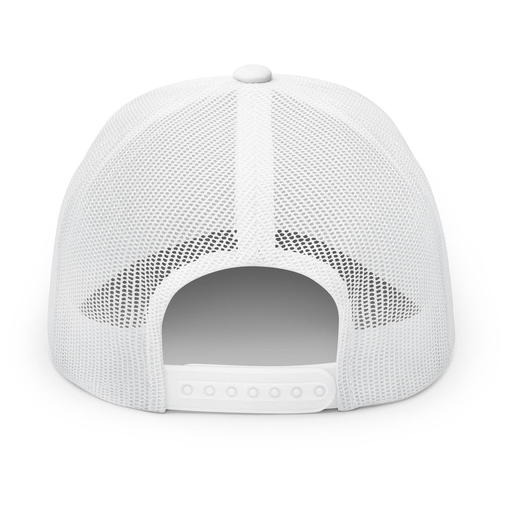 Silver embroidered trucker cap with a customizable logo on the front panel patch