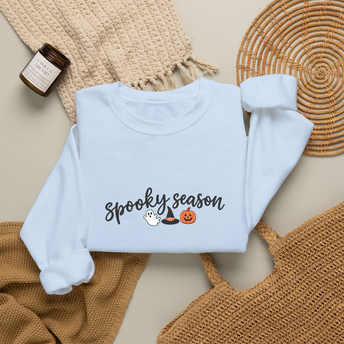 Spooky Season Embroidered Crewneck, Ghost & Pumpkin Sweatshirt