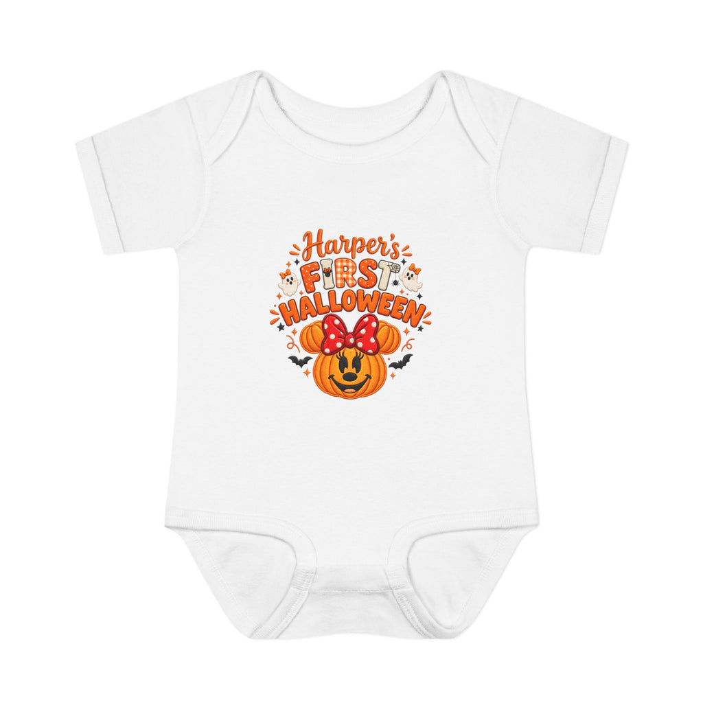 Personalized First Halloween Baby Bodysuit, Pumpkin & Bow Onesie
