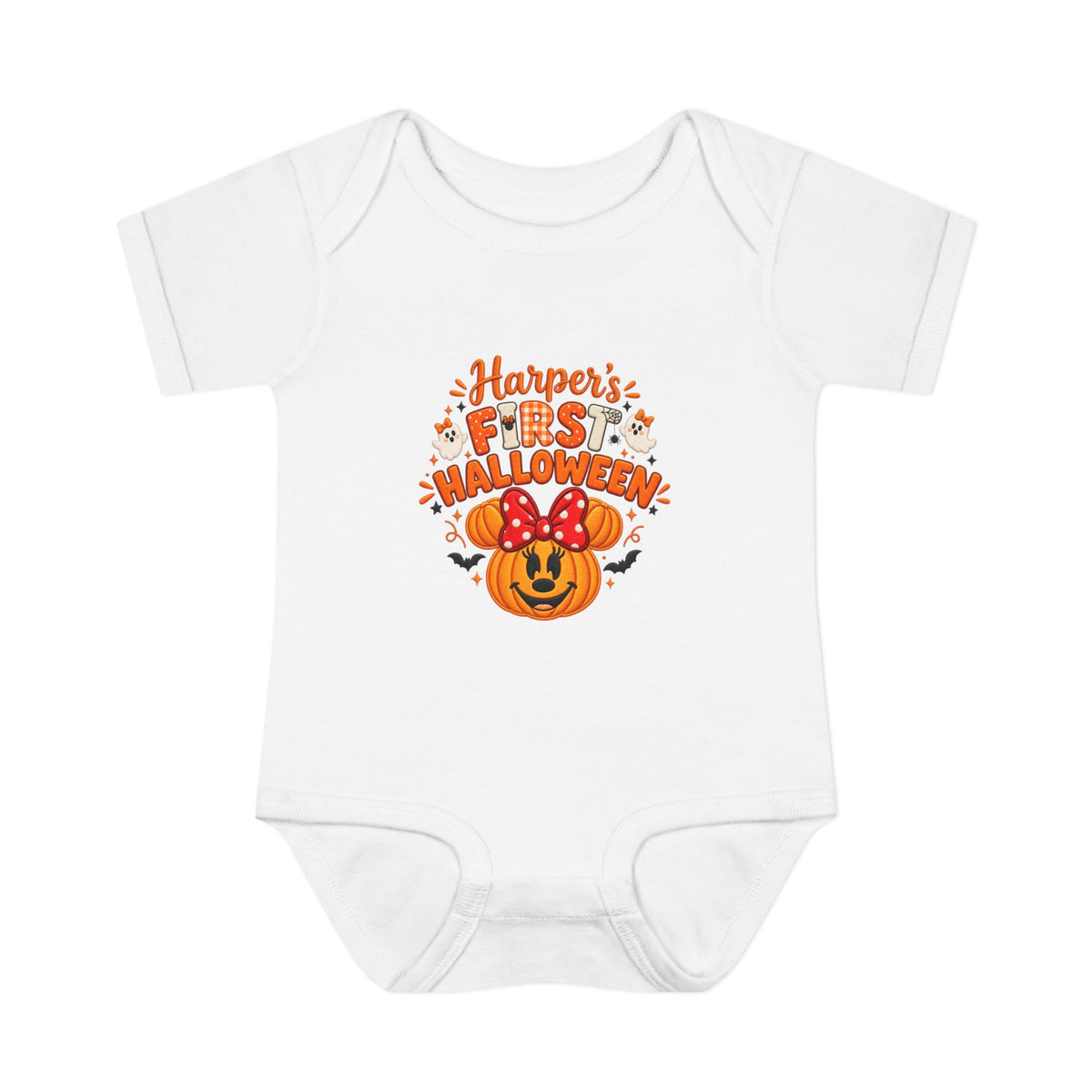 Personalized First Halloween Baby Bodysuit, Pumpkin & Bow Onesie