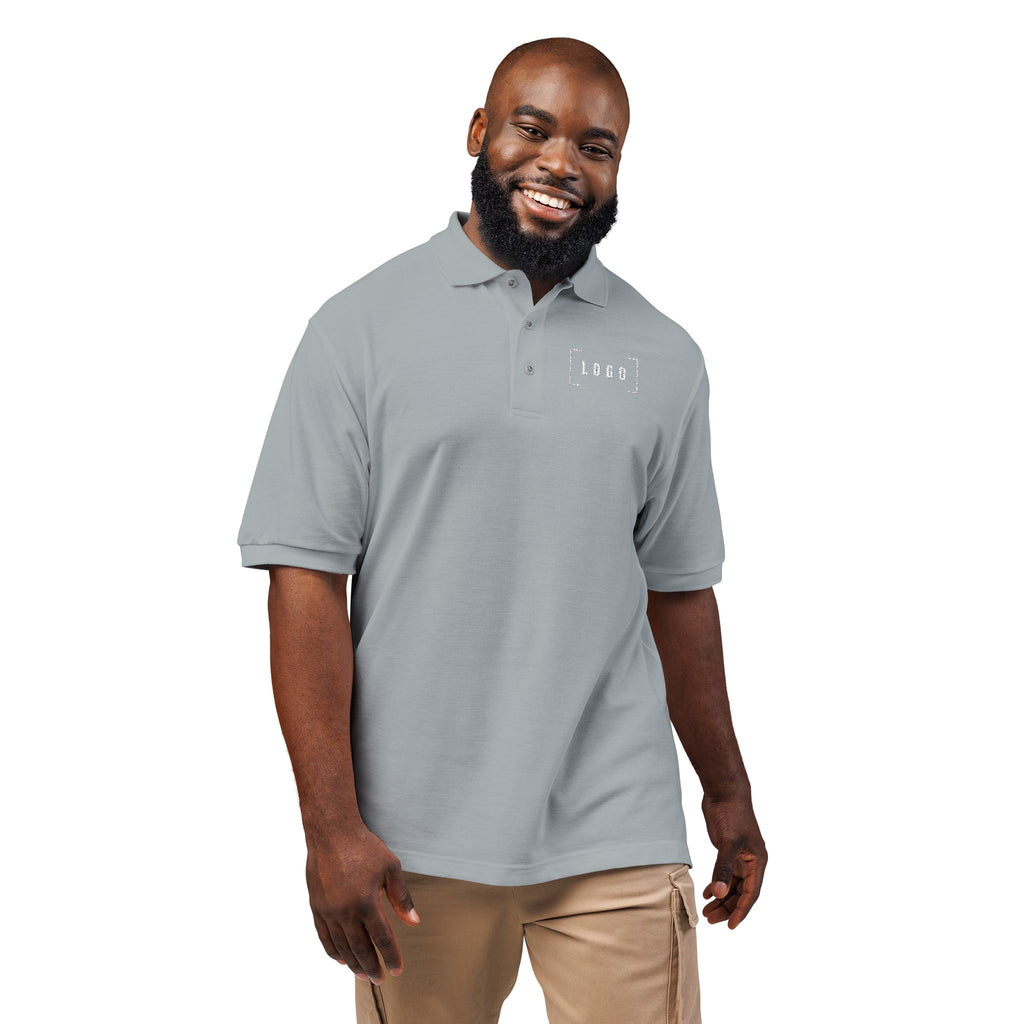 Cool Grey embroidered polo shirt with a customizable logo on the left chest