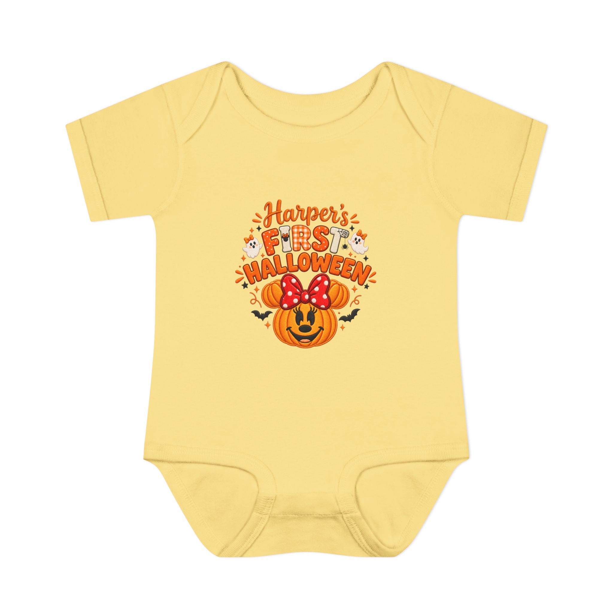 Personalized First Halloween Baby Bodysuit, Pumpkin & Bow Onesie