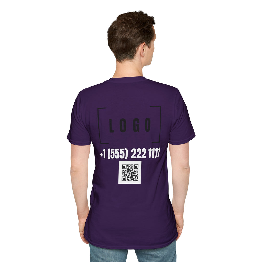 Navy t-shirt with a customizable logo on the back