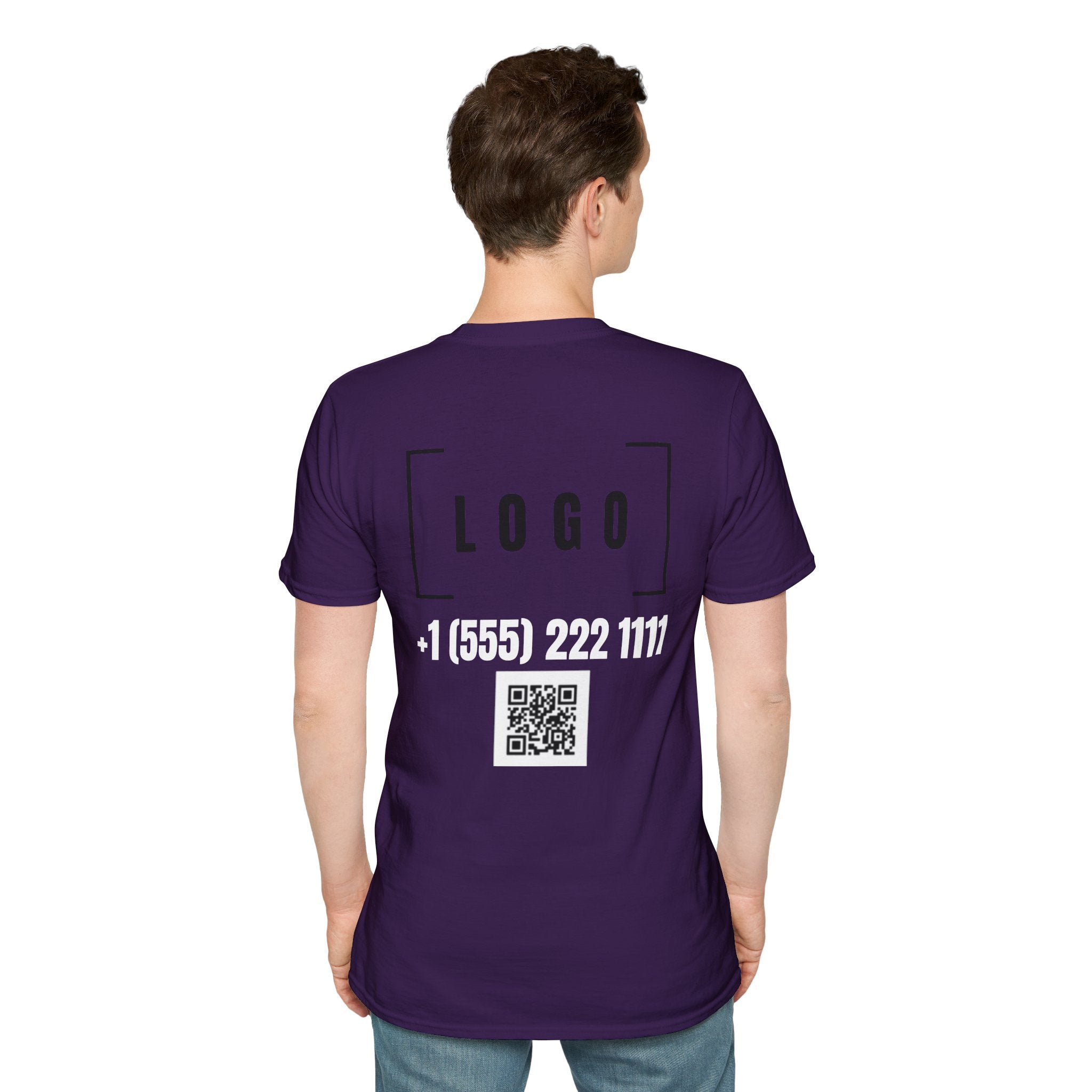 Navy t-shirt with a customizable logo on the back
