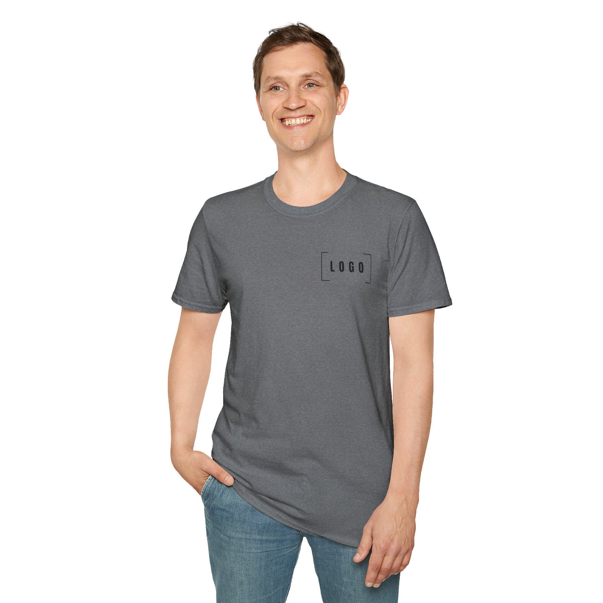 Graphite Heather t-shirt with a customizable logo on the front chest