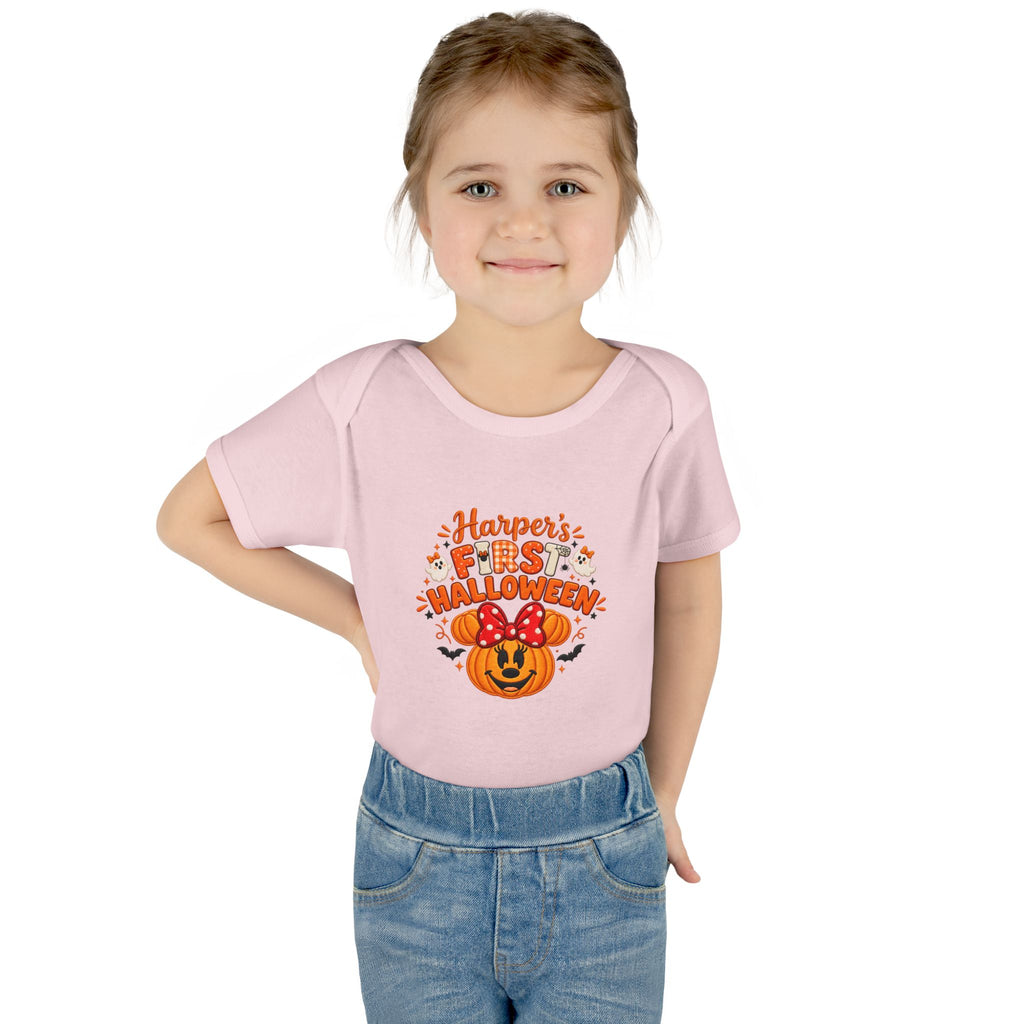 Personalized First Halloween Baby Bodysuit, Pumpkin & Bow Onesie