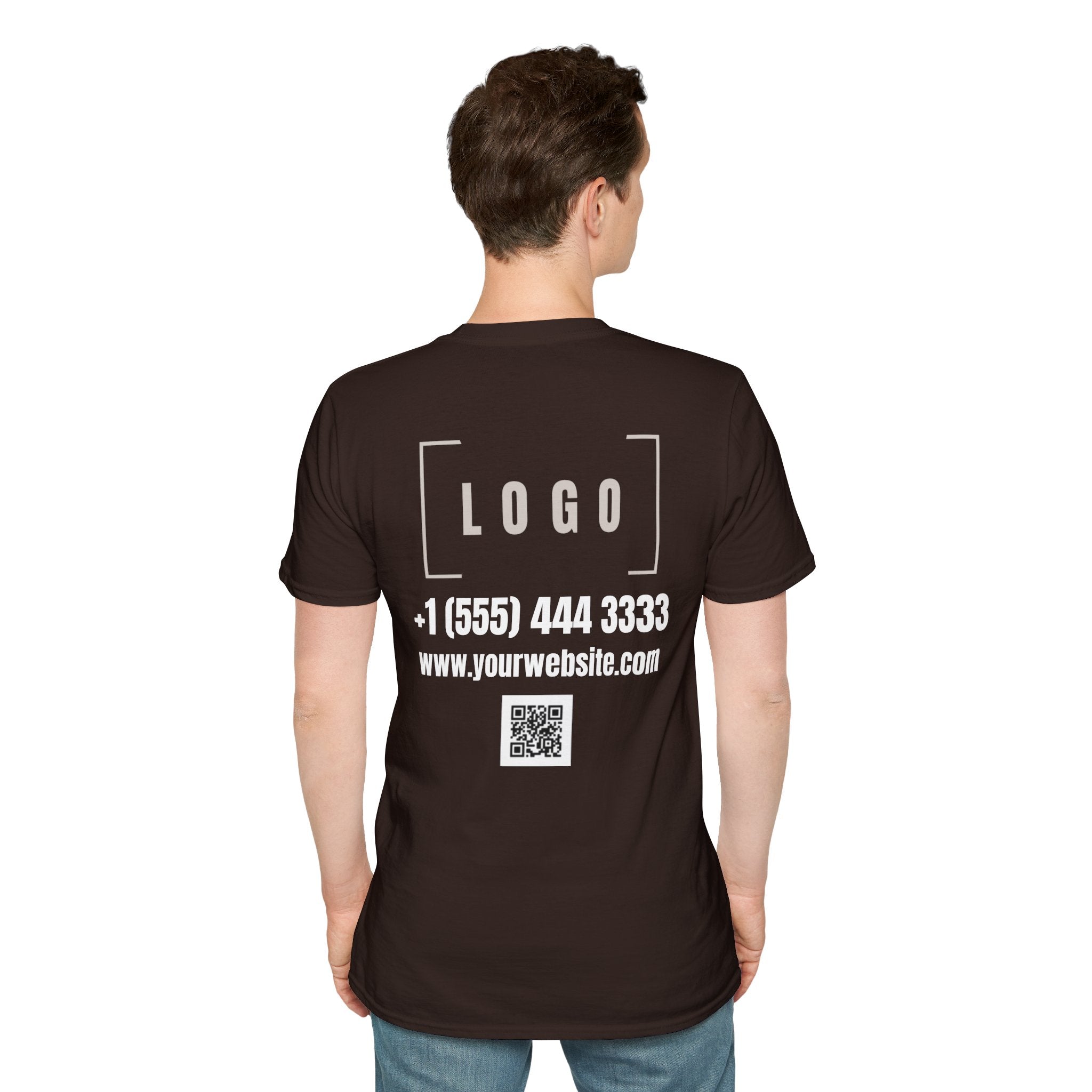 Dark Chocolate t-shirt with a customizable logo on the front chest and back