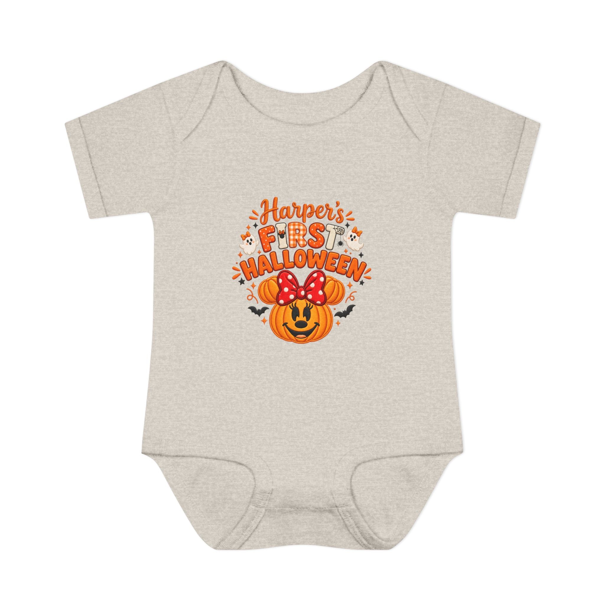 Personalized First Halloween Baby Bodysuit, Pumpkin & Bow Onesie