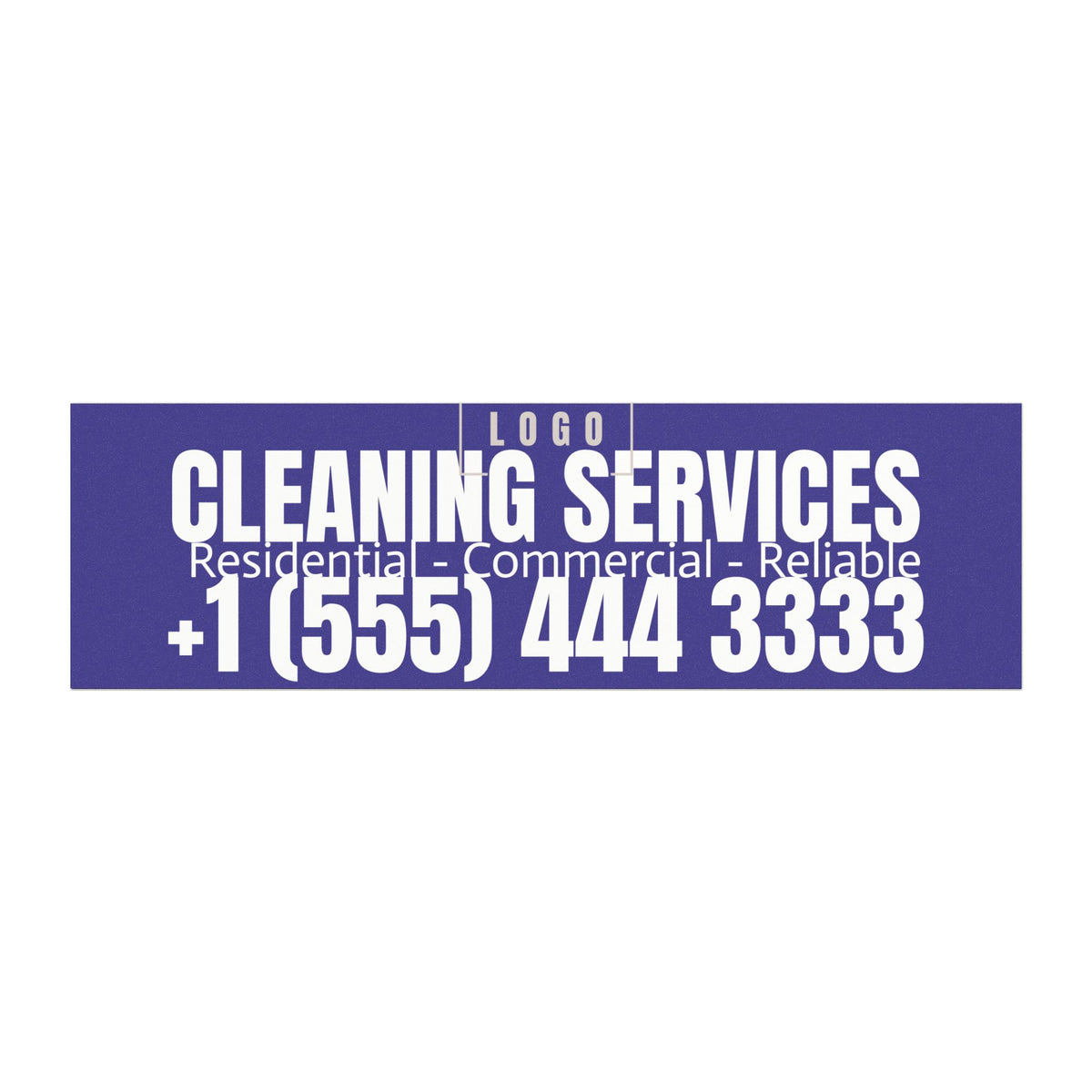 10x3 inch rectangle car magnet template with logo placeholder, business name, and phone number on a purple background