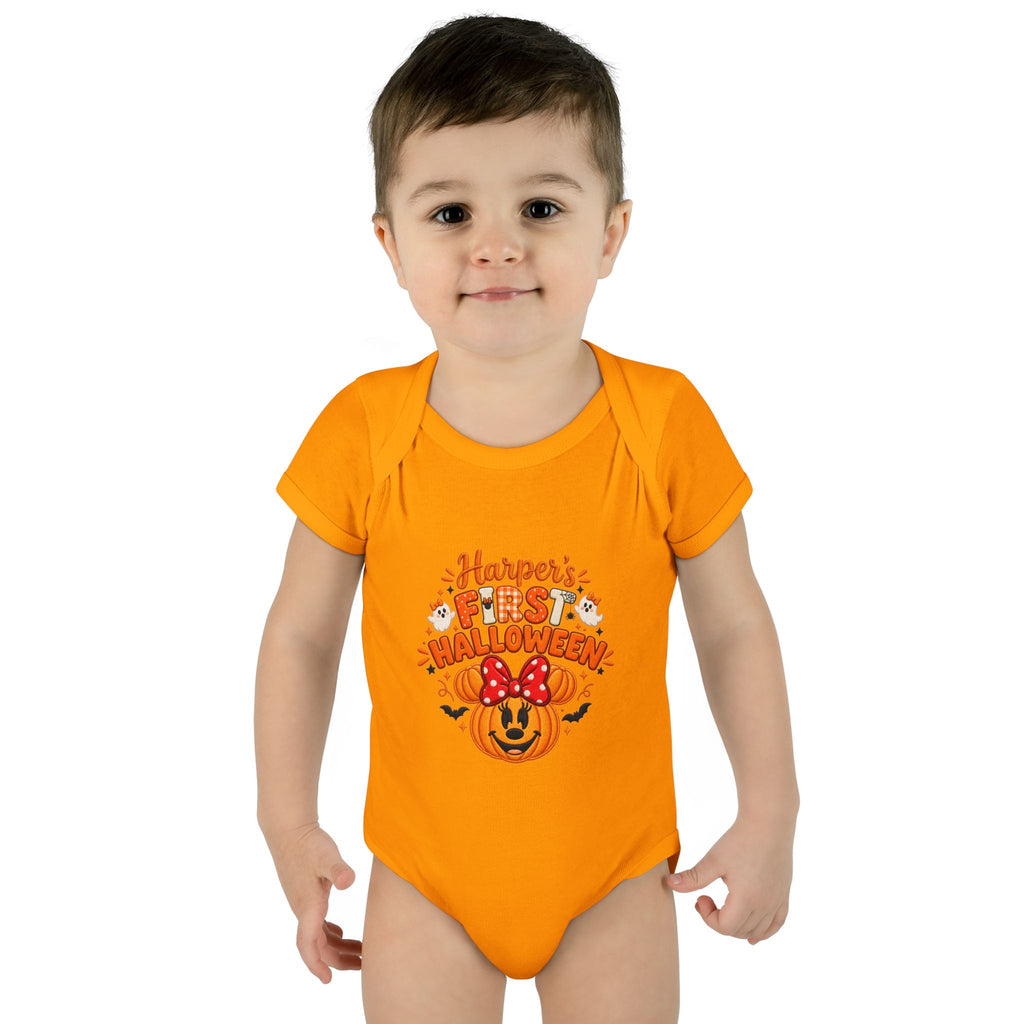 Personalized First Halloween Baby Bodysuit, Pumpkin & Bow Onesie