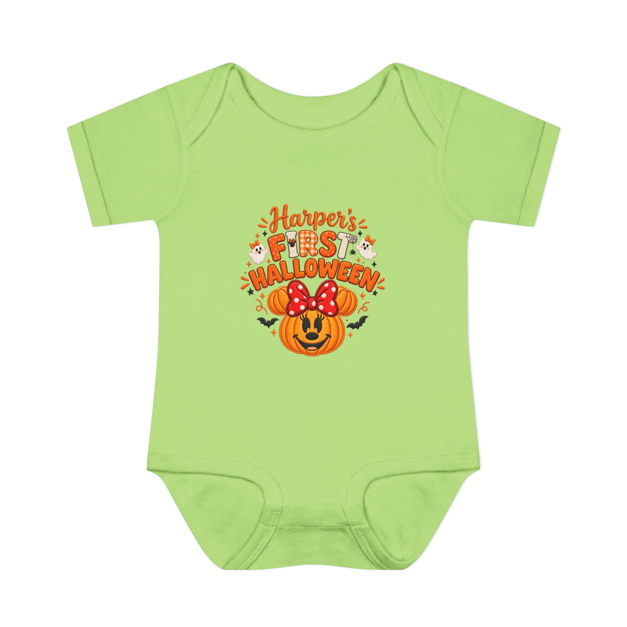Personalized First Halloween Baby Bodysuit, Pumpkin & Bow Onesie