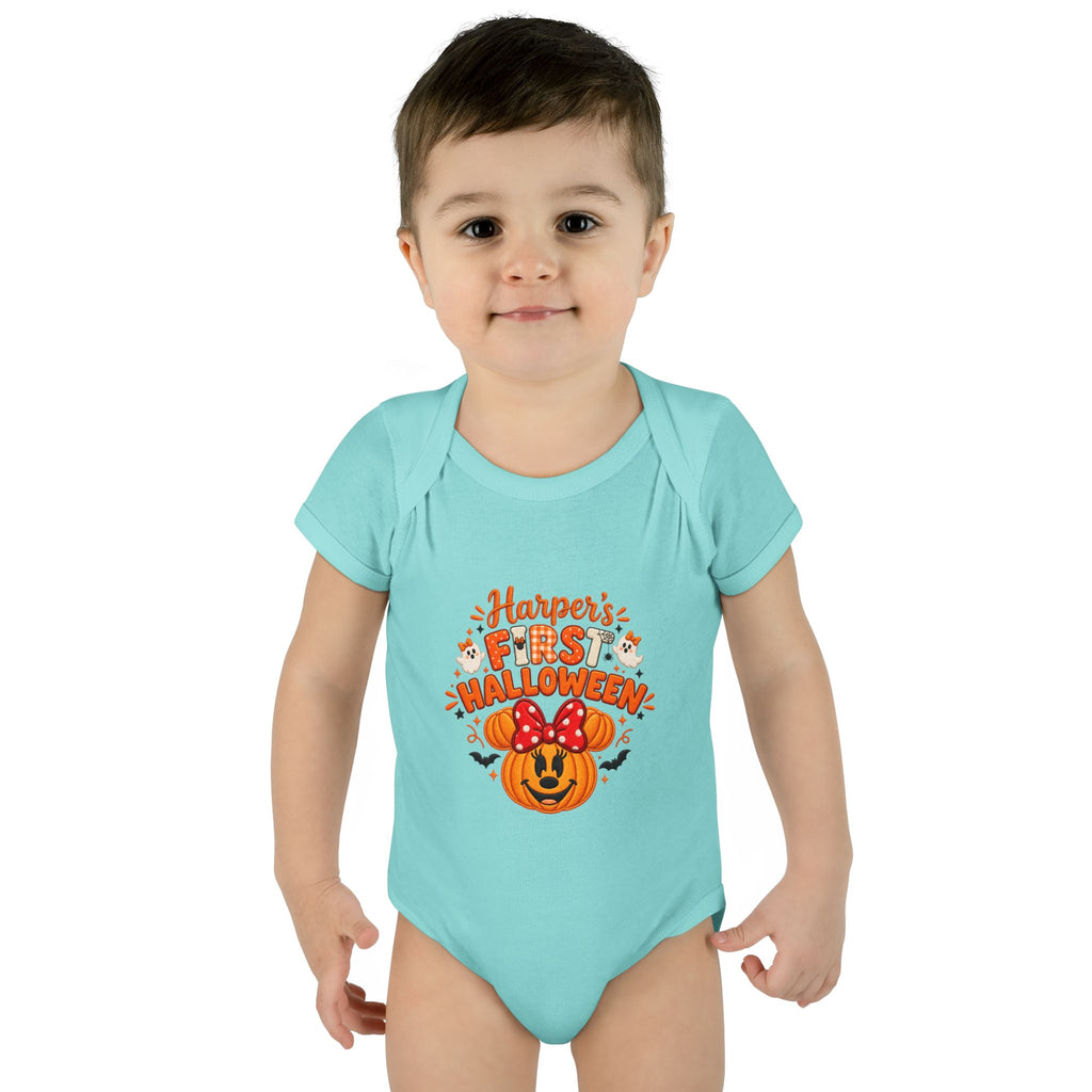 Personalized First Halloween Baby Bodysuit, Pumpkin & Bow Onesie