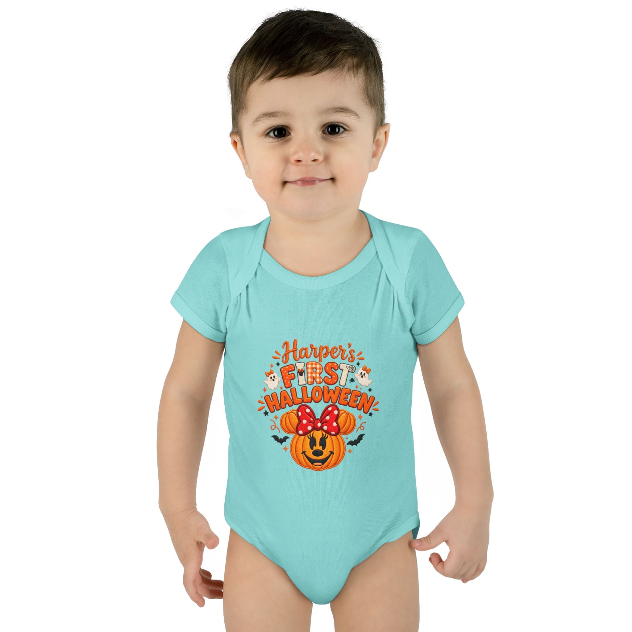 Personalized First Halloween Baby Bodysuit, Pumpkin & Bow Onesie