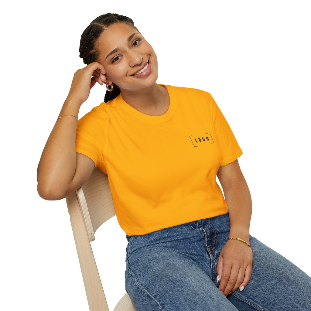 Gold t-shirt with a customizable logo on the front chest and back