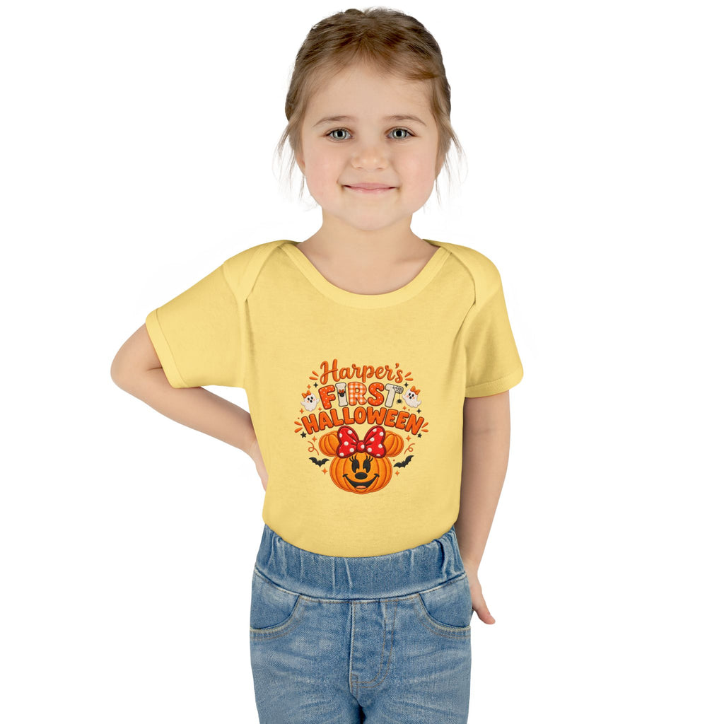 Personalized First Halloween Baby Bodysuit, Pumpkin & Bow Onesie
