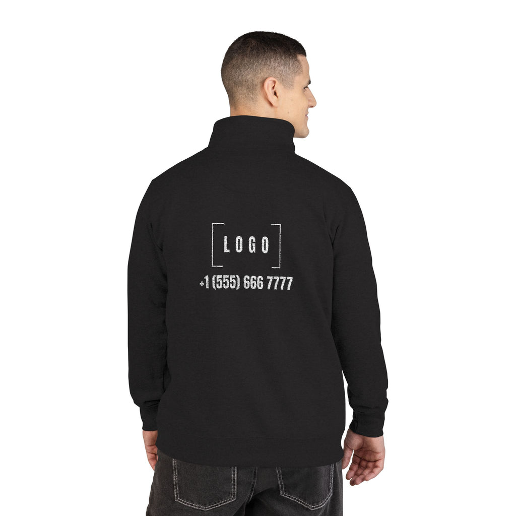 Black embroidered fleece half-zip pullover with a customizable logo on the left chest