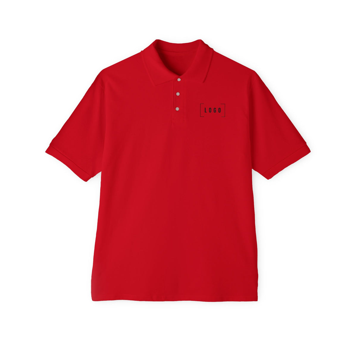 True Red men's piqué polo shirt with a customizable logo on the chest