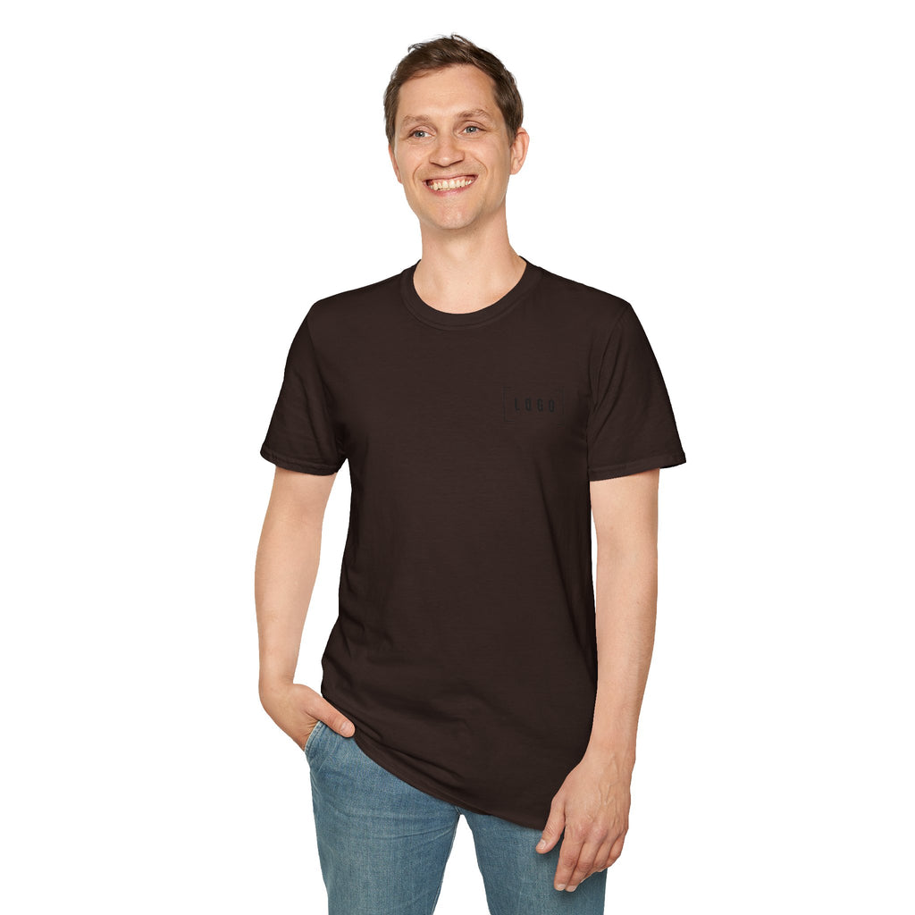Dark Chocolate t-shirt with a customizable logo on the front chest and back