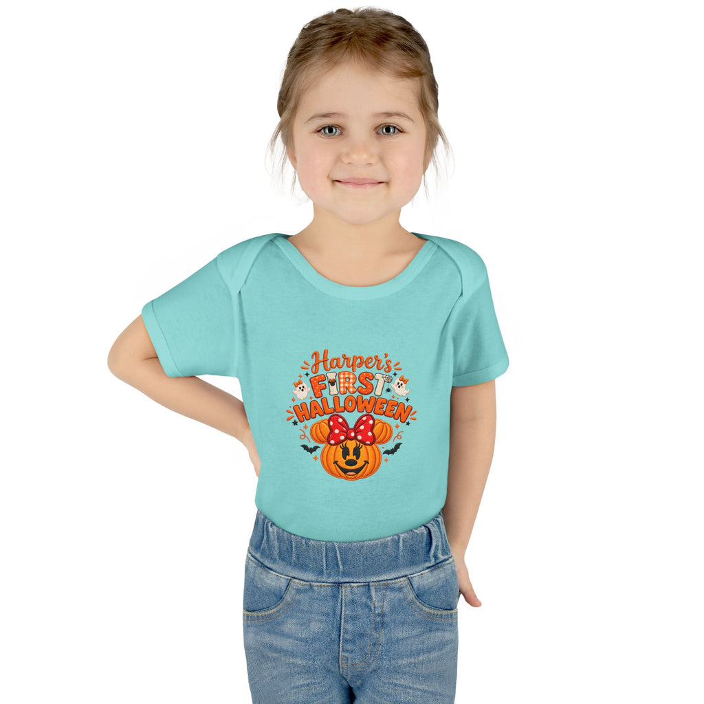 Personalized First Halloween Baby Bodysuit, Pumpkin & Bow Onesie