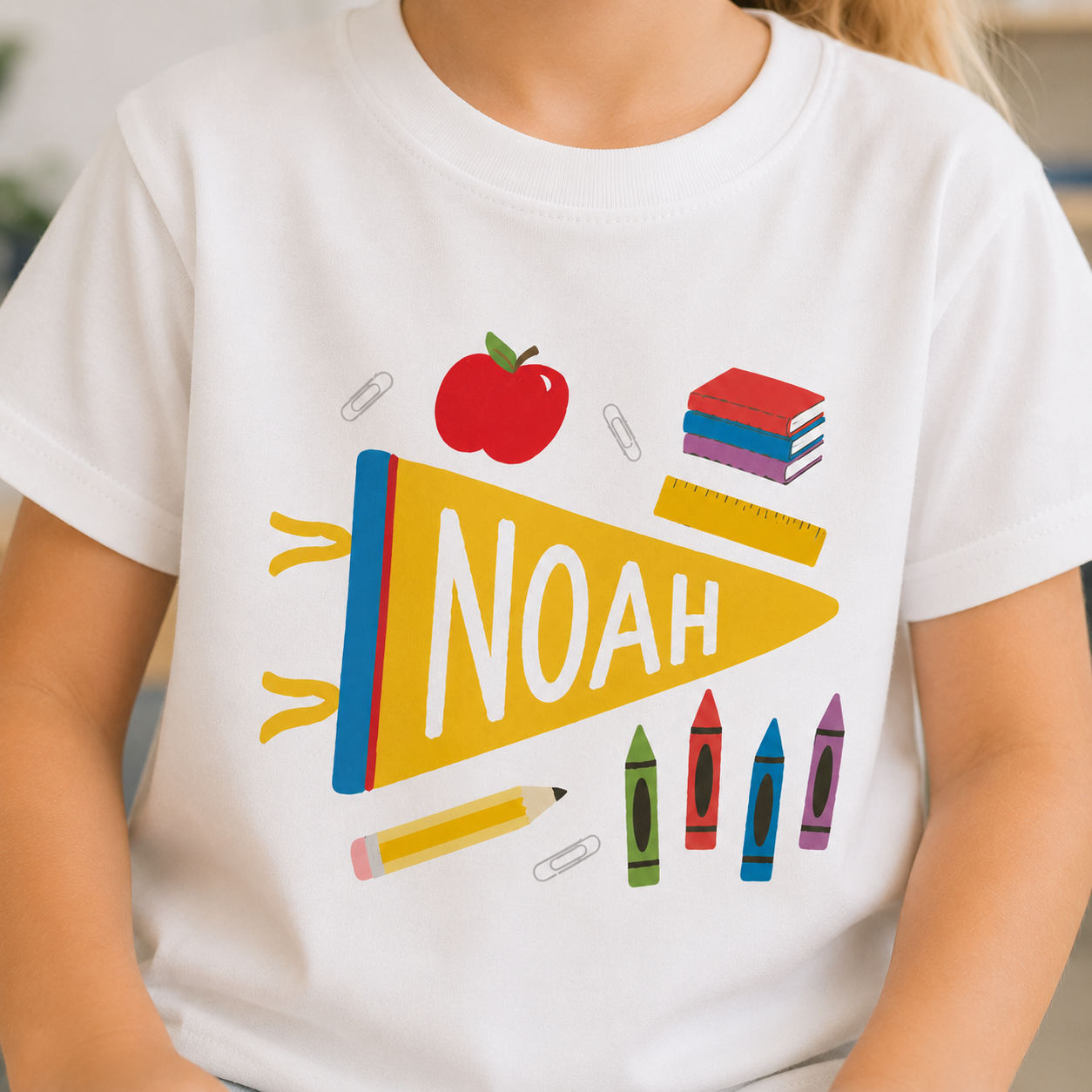 Custom Name Back to School Shirt – Personalized Pennant Kids Tee, Sizes XS-XL