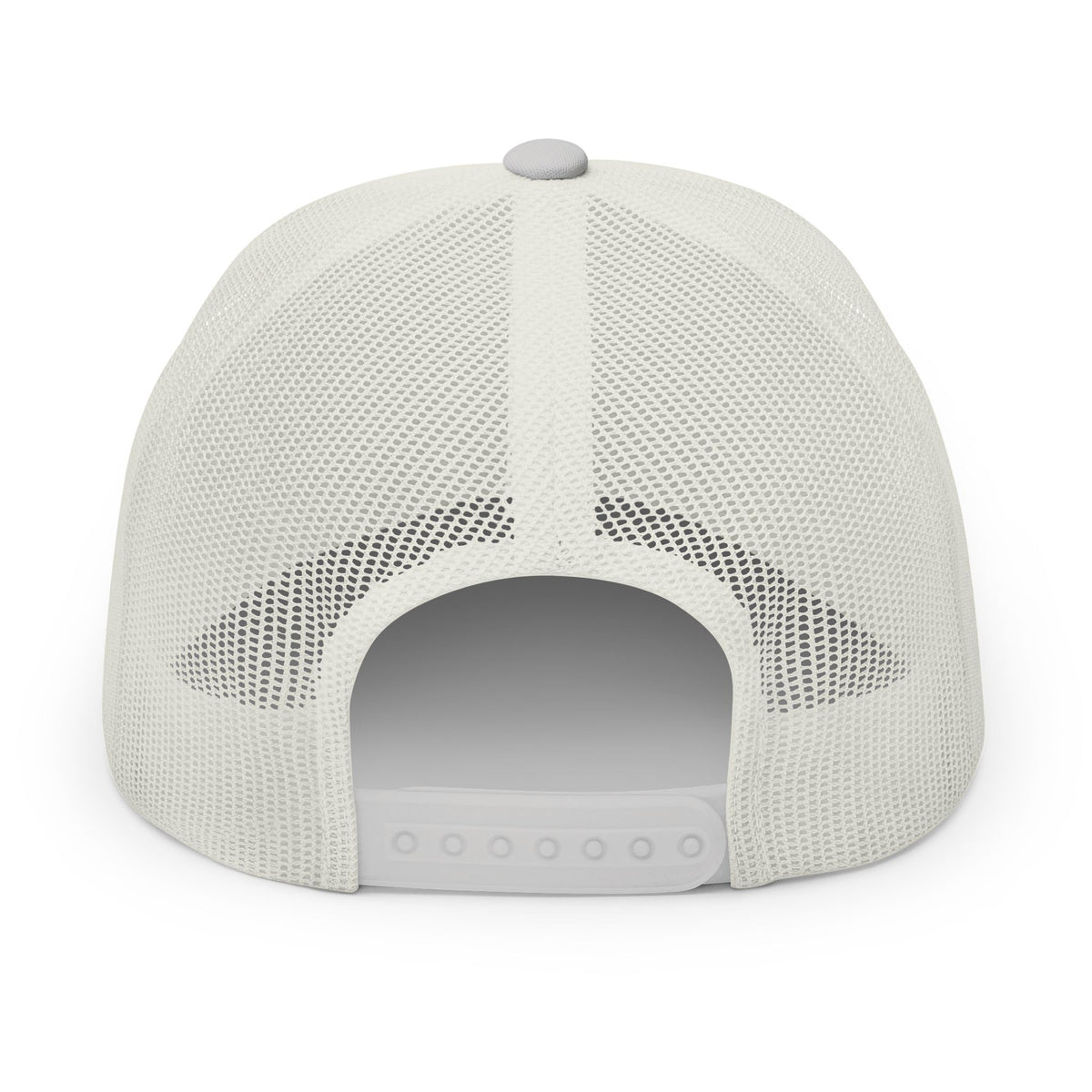 Silver embroidered trucker cap with a customizable logo on the front panel patch