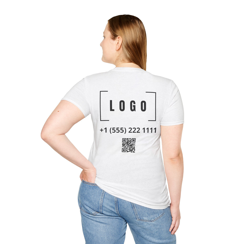 White t-shirt with a customizable logo on the back