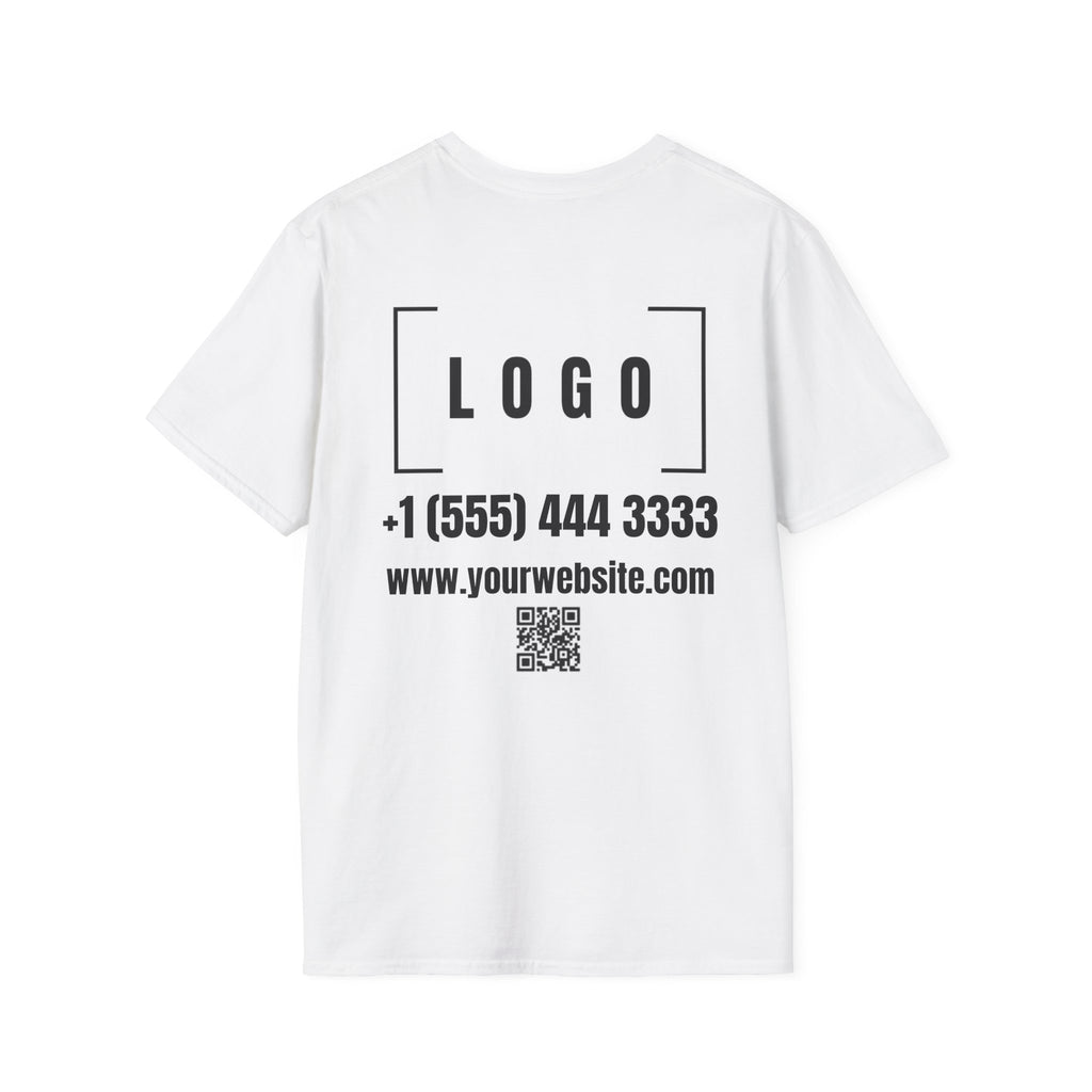 White t-shirt with a customizable logo on the front chest and back