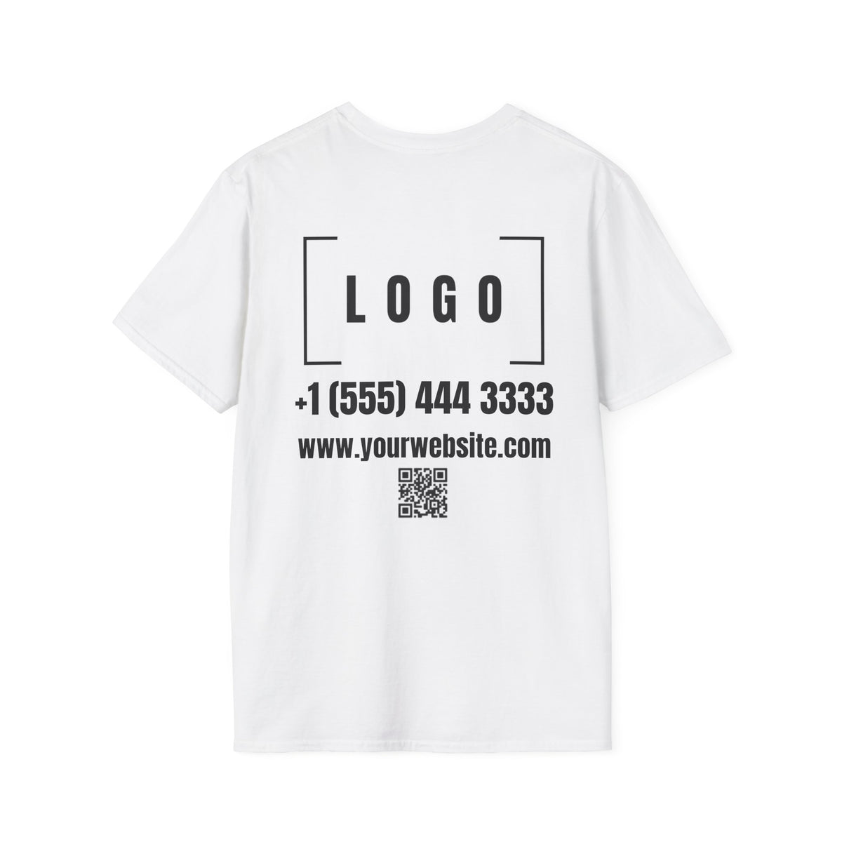 White t-shirt with a customizable logo on the front chest and back