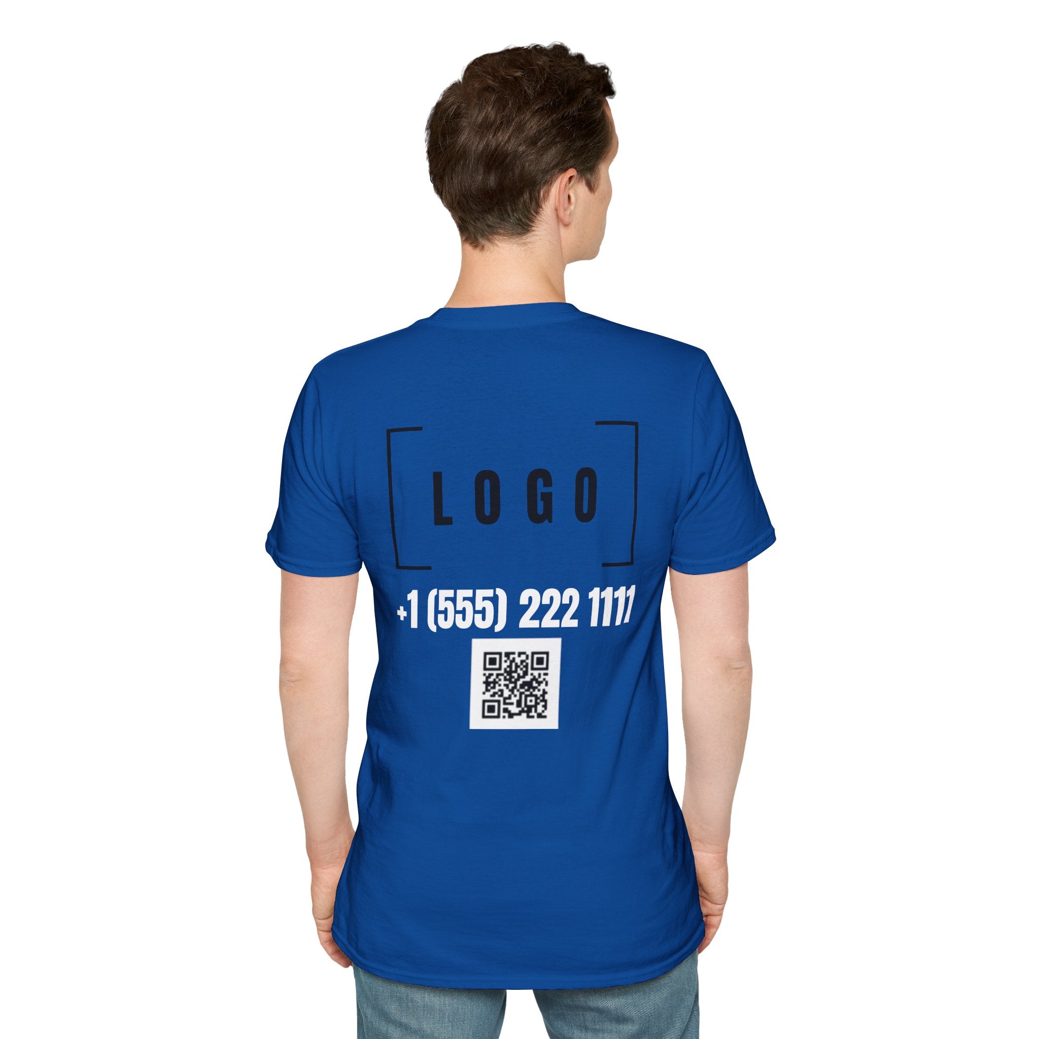 Royal t-shirt with a customizable logo on the back