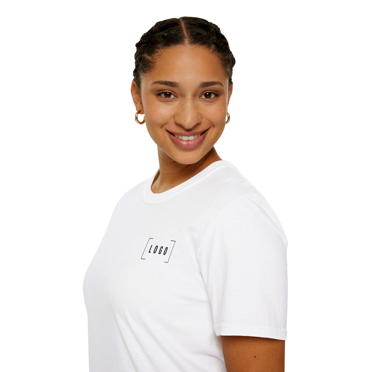 White t-shirt with a customizable logo on the front chest and back