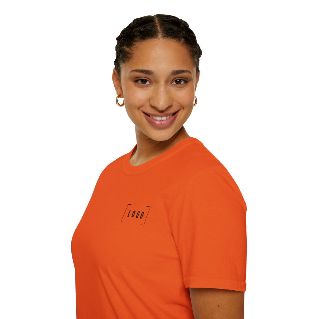 Red t-shirt with a customizable logo on the front chest and back