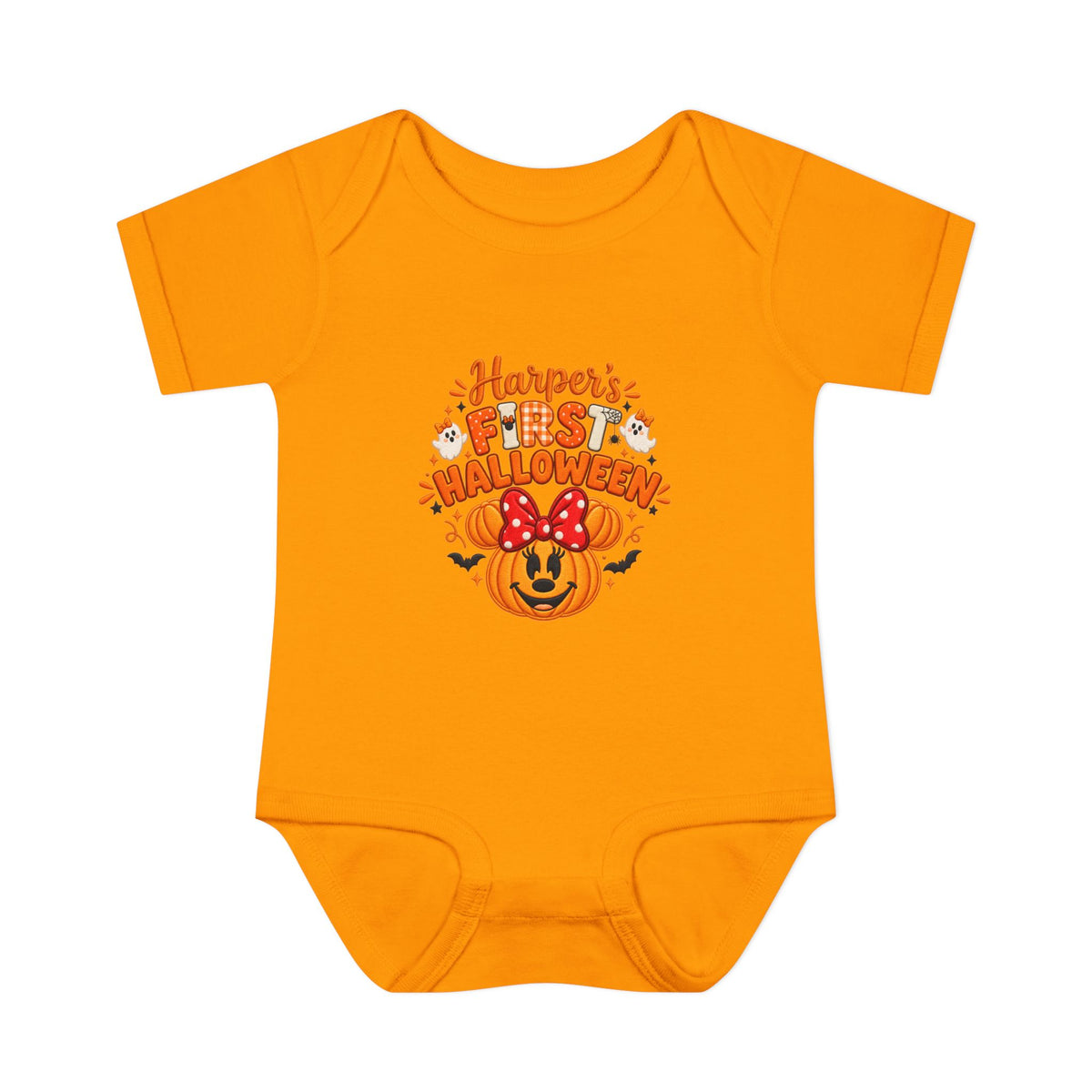 Personalized First Halloween Baby Bodysuit, Pumpkin & Bow Onesie