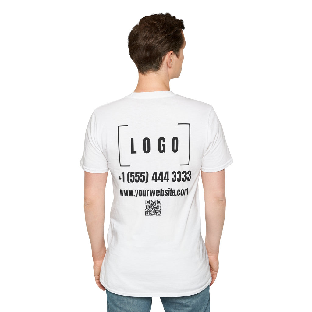 White t-shirt with a customizable logo on the front chest and back