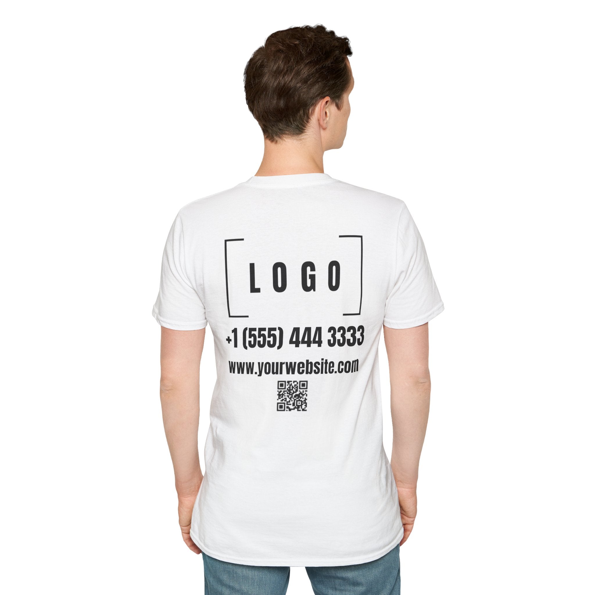White t-shirt with a customizable logo on the front chest and back