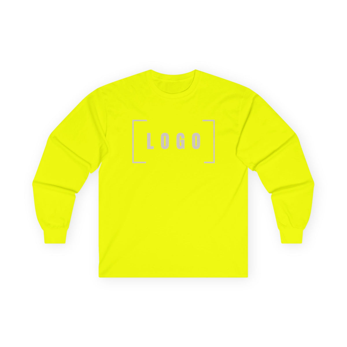Safety Green long sleeve tee with a customizable logo on the chest
