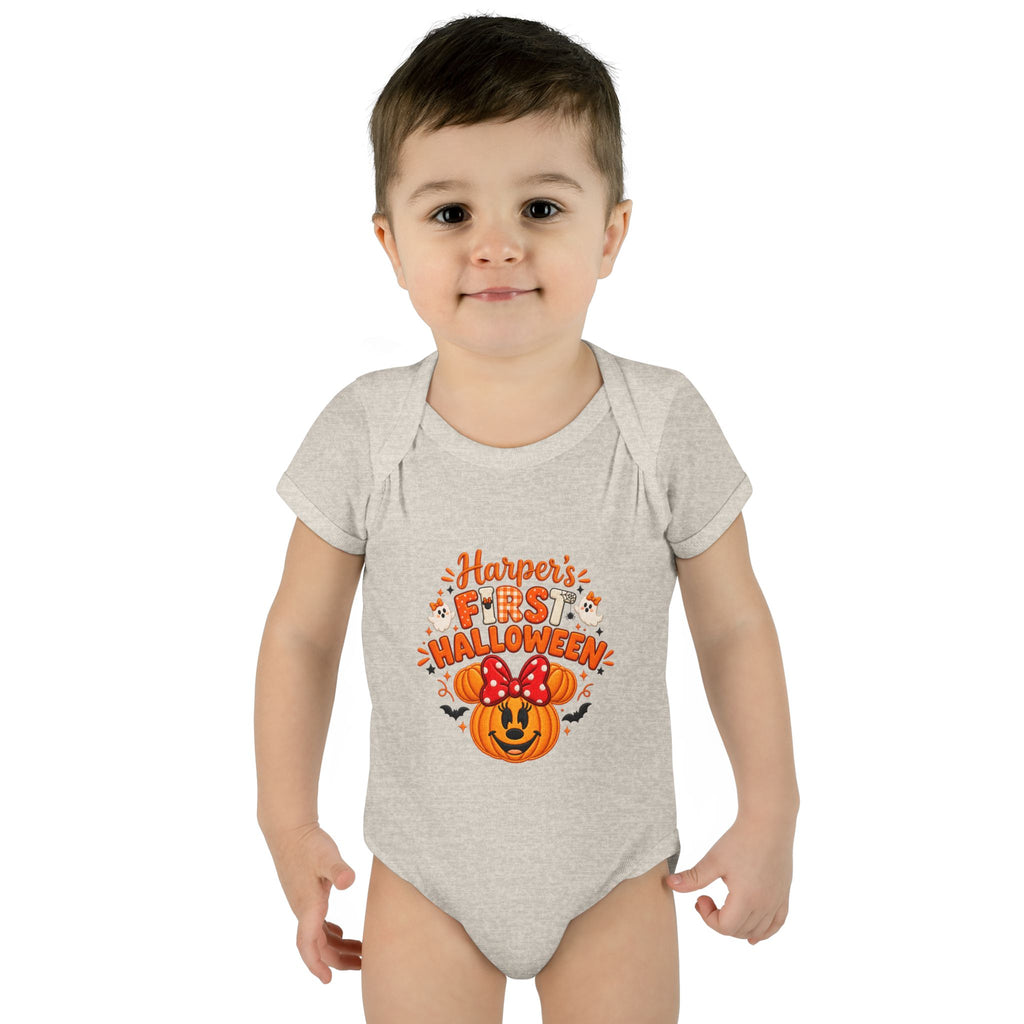 Personalized First Halloween Baby Bodysuit, Pumpkin & Bow Onesie