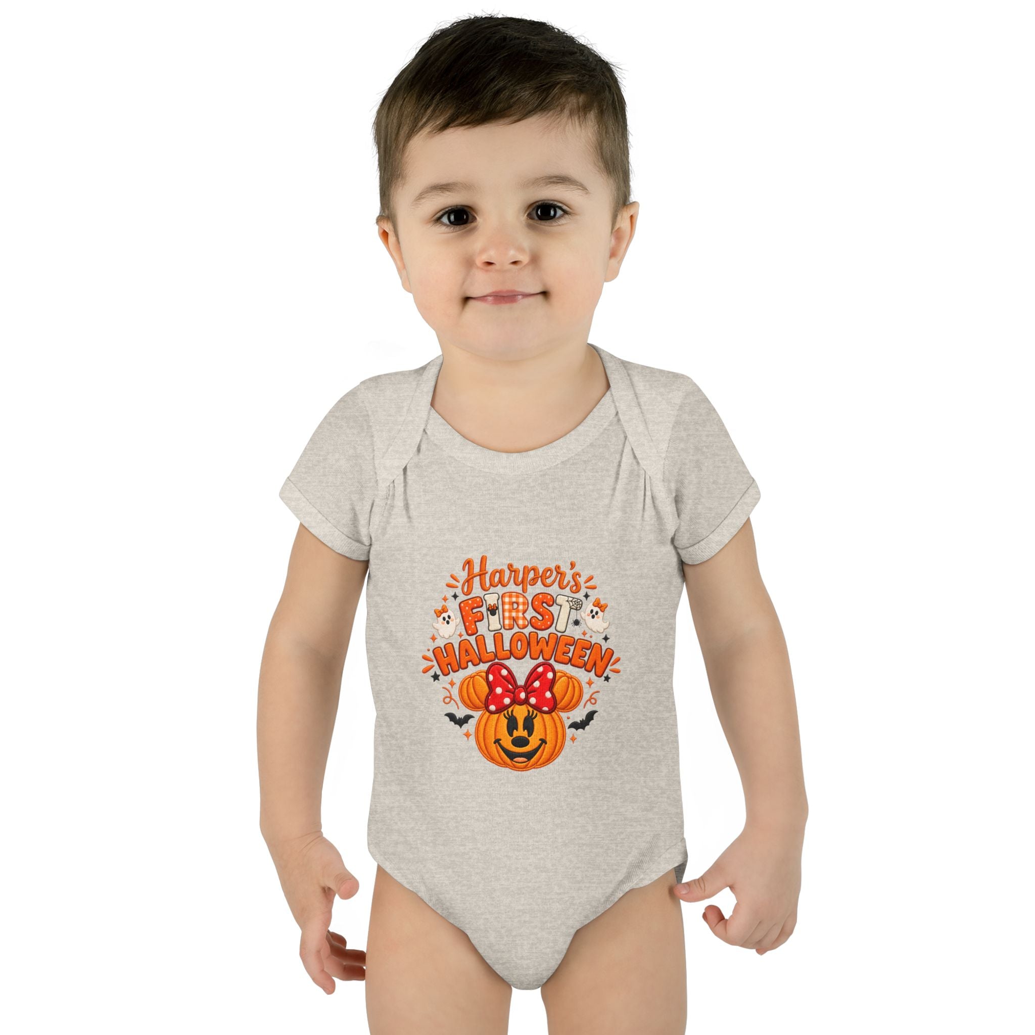 Personalized First Halloween Baby Bodysuit, Pumpkin & Bow Onesie