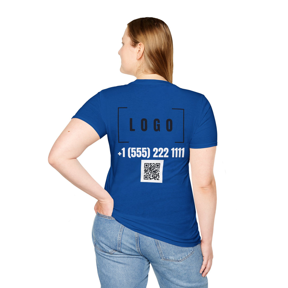 Royal t-shirt with a customizable logo on the back