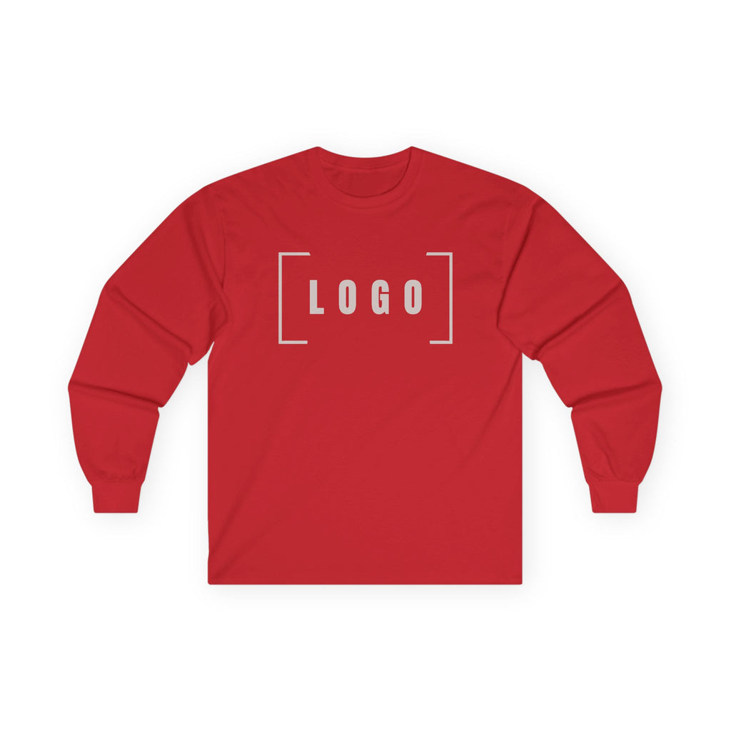 Red long sleeve tee with a customizable logo on the chest