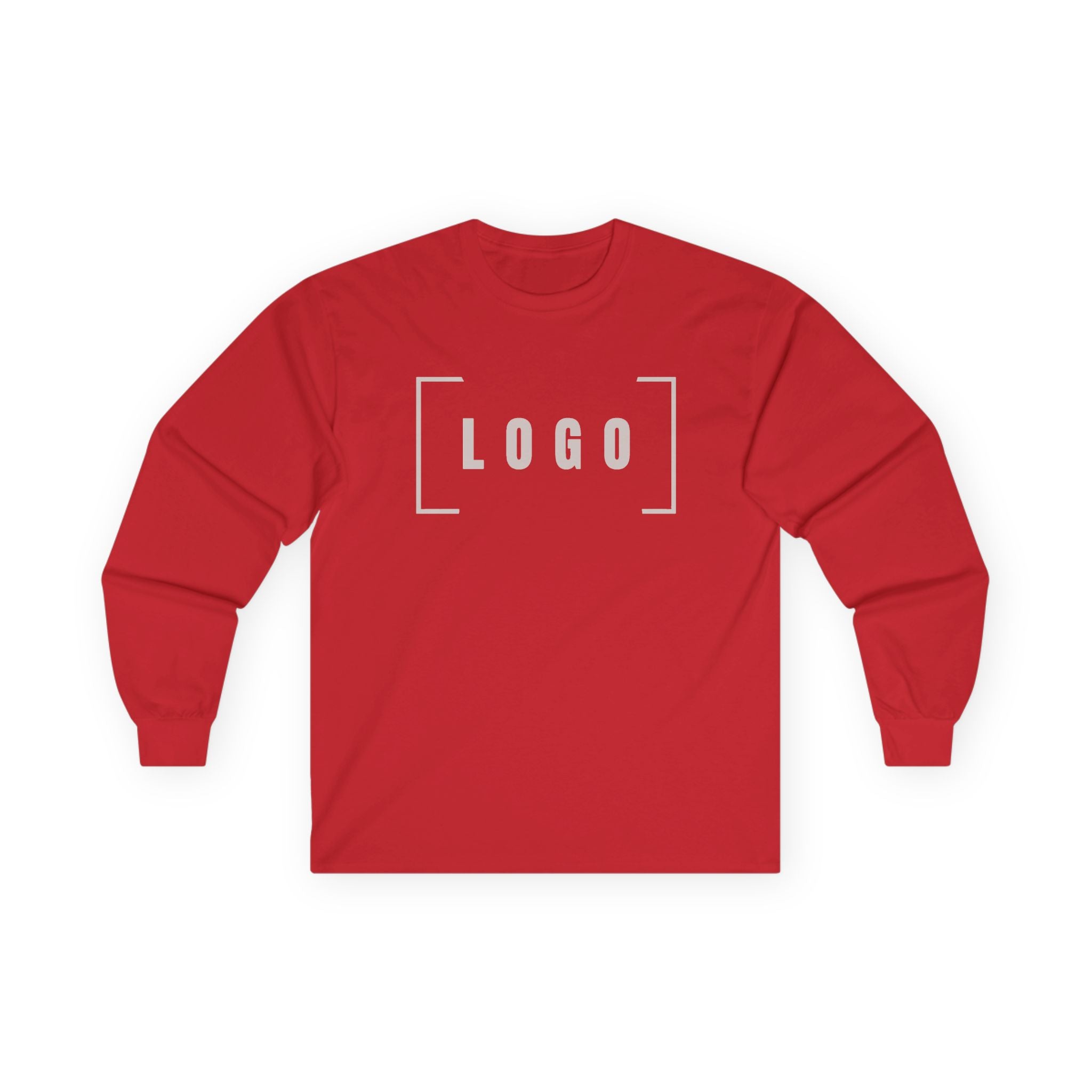 Red long sleeve tee with a customizable logo on the chest