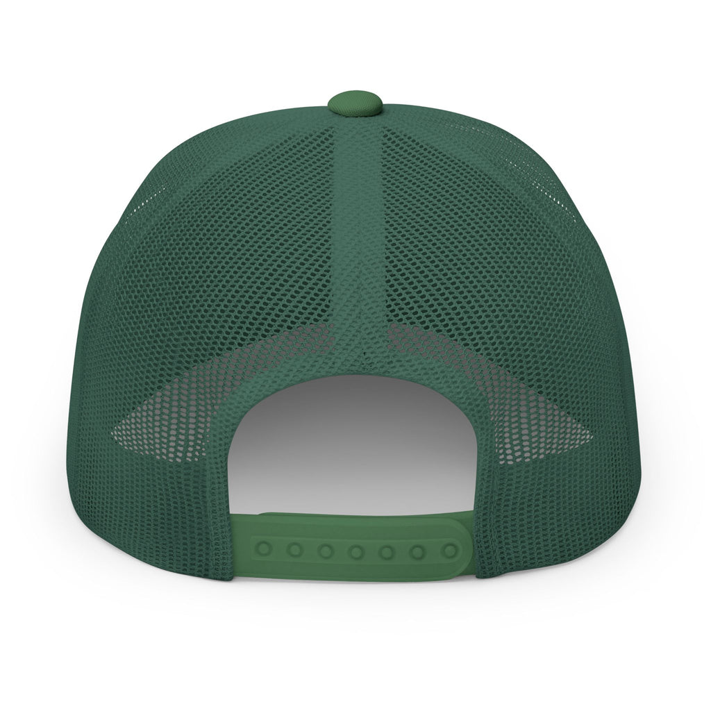 Dark Heather Gray embroidered trucker cap with a customizable logo on the front panel patch