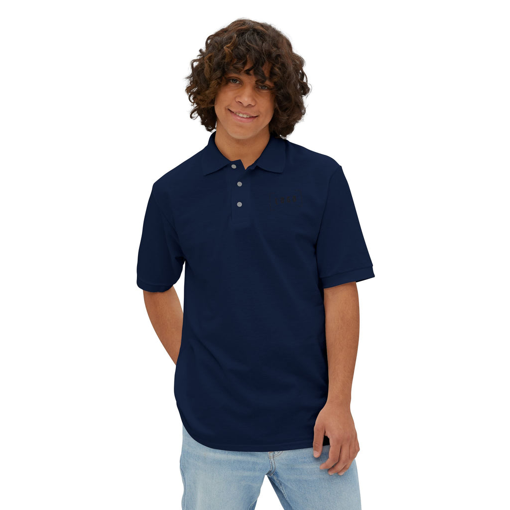 J. Navy men's piqué polo shirt with a customizable logo on the chest